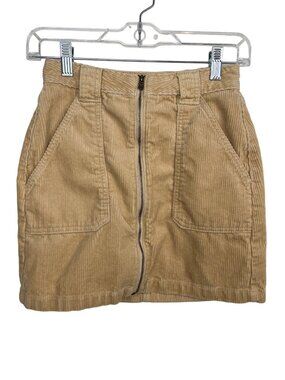 Hollister XS Camel Corduroy High Rise Mini Skirt Zip Front Pockets